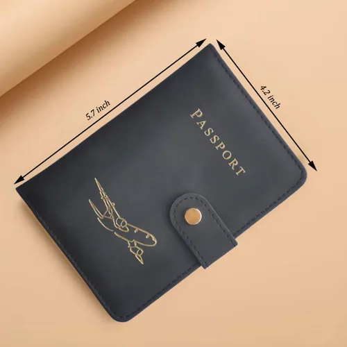 Vista 3 de Soporte para pasaporte con múltiples ranuras para tarjetas, funda para pasaporte con bloqueo RFID, elegante diseño unisex para hombres y mujeres