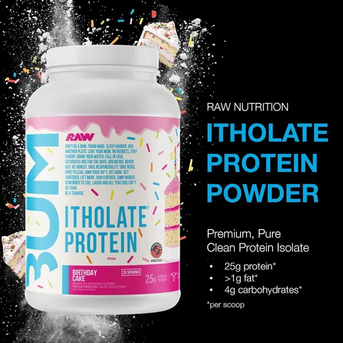 Vista 2 de Proteína aislada de suero en polvo RAW Whey Isolate, pastel de cumpleaños (CBUM Itholate Protein) – Polvo de nutrición deportiva 100 % de animales
