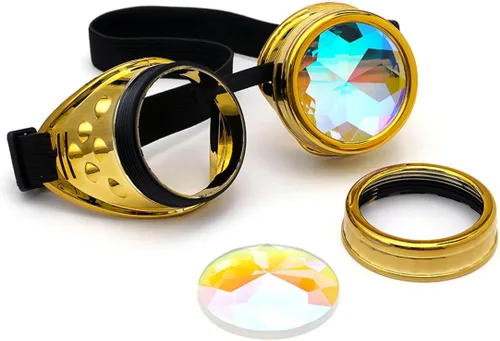 Vista 28 de FUT Gafas Steampunk con pinchos arcoíris ABS, lentes de caleidoscopio rave, soldadura cibernética, gótico, cosplay, vintage