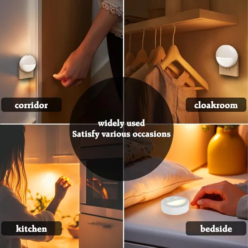 Vista 2 de VAVOFO Luz nocturna LED con sensor automático, paquete de 4, 2900-3200K blanco cálido, diseño de cara sonriente, lámpara de noche de pared