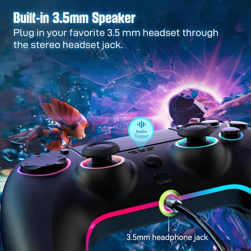 Vista 5 de ewnol Controller for PS4SlimProNintendo SwitchPC, Cool RGB Gamepad with Dual VibrationMotion Sensor9 Adjustable LED ColorsTURBOProgram Buttons