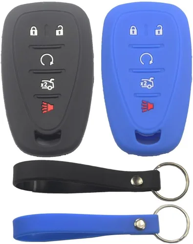 Vista 8 de 2 fundas de silicona de goma negra con 5 botones para llave inteligente, sin llave, compatible con Chevrolet Chevy Traverse Blazer Trailblazer