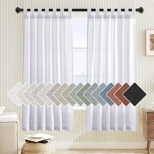 Vista 44 de Cortinas de lino para sala de estar, decoración para el hogar, con pestaña superior, privacidad añadida, ahorro de energía, filtro de luz