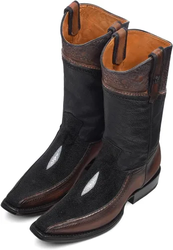 Vista 7 de Cuadra Bota vaquera para hombre en cuero genuino Stingray Negro