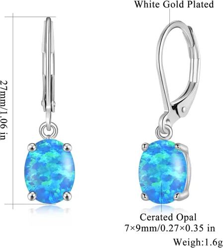 Vista 3 de CiNily Aretes colgantes de ópalo de corte ovalado para mujer, chapados en oro de 14 quilates, ópalo de fuego, chapado en rodio, aretes de gota