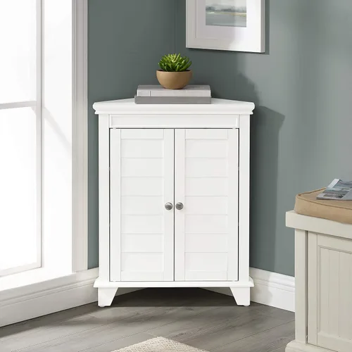 Vista 11 de Crosley Furniture Lydia - Armario de almacenamiento esquinero y organizador de baño con estantes, color blanco