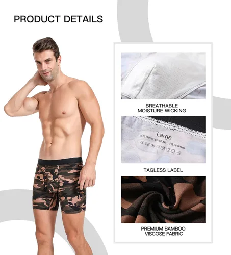 Vista 5 de Calzoncillos tipo bóxer para hombre, de viscosa de bambú, suave, cómodo, paquete múltiple