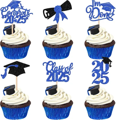Vista 11 de 30 piezas de decoración para cupcakes de graduación para la clase de 2026 con purpurina brillante para el futuro diploma hecho 2026 Felicidades