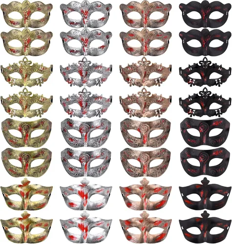Vista 9 de FEQO 32 máscaras de mascarada, máscaras antiguas vintage venecianas
