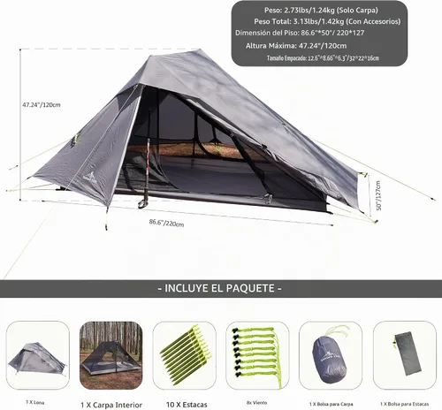 Vista 2 de Altair Dos - Tienda de campaña ultraligera para 2 personas, impermeable, compacta, 3 estaciones, refugio de doble pared para mochileros, camping