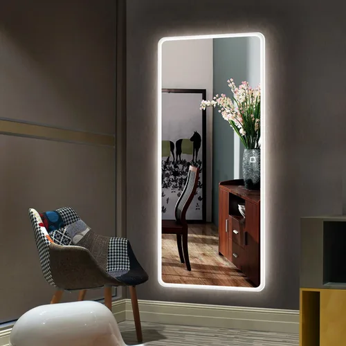 Vista 8 de H&A Espejos LED de baño, espejos de longitud completa de 65 x 24 pulgadas para pared, espejo rectangular moderno para colgar en la pared, vertical u