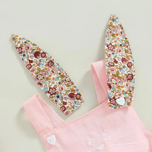 Vista 5 de Traje de Pascua para bebé niña, overol vintage y orejas de conejo, vestido de hermana con cola