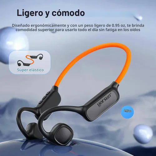 Vista 3 de vinamass Auriculares de oreja abierta, auriculares de conducción de aire Bluetooth 5.4, auriculares inalámbricos con cadena de baliza LED, tiempo