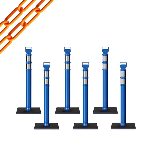 Vista 40 de CCW 6-Pack 45" Delineador Post Kit Kit de 3.0 in collares reflectantes, base de goma de 10 lb (6 postes blancos con cadena negra de 50 pies)