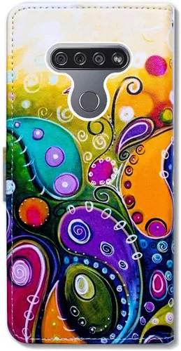 Vista 7 de Bcov Funda para LG K51/LG Reflect (LM-K500), diseño de libélula colorida funda de piel con tapa y ranura para tarjeta soporte para LG K51/LG Q51