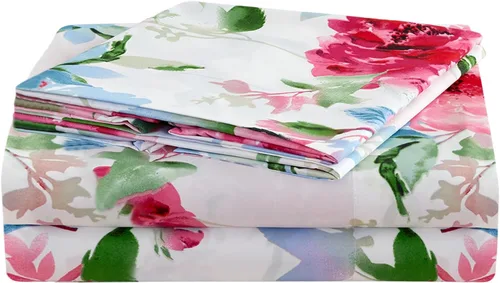Vista 55 de JSD Juego de sábanas florales azul marino, tamaño individual, sábanas de microfibra impresas de 3 piezas, bolsillo extra profundo, sin arrugas