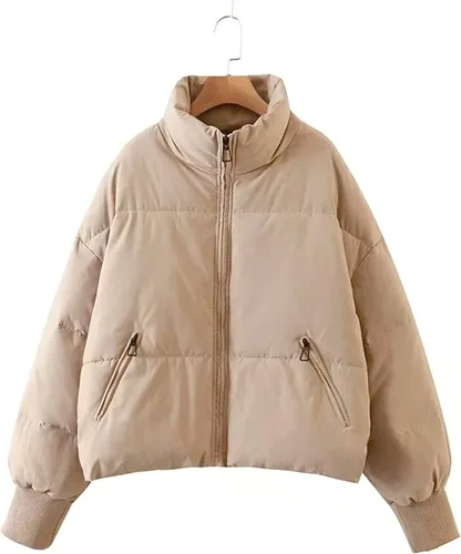 Vista 6 de Tanming Chaqueta acolchada casual para mujer, manga larga, cremallera completa, abrigo de invierno acolchado negro