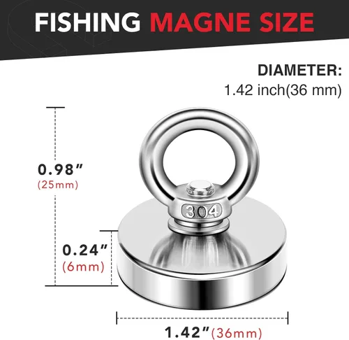 Vista 2 de DIYMAG Imanes de pesca de neodimio fuertes de 150 libras (149.9 lbs) con fuerza de tracción imán de tierras raras con agujero avellanado diámetro