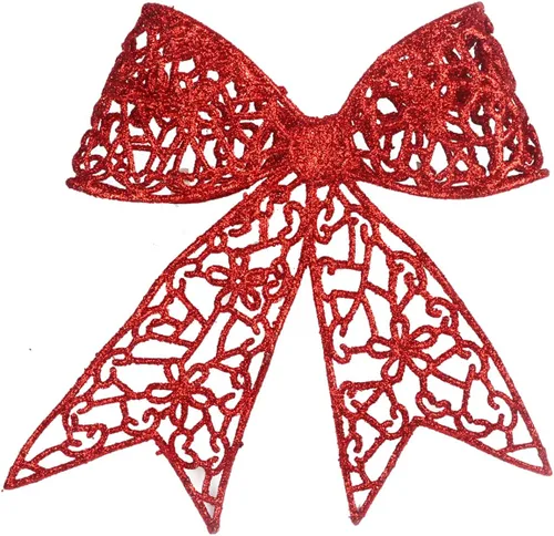 Vista 11 de YYCRAFT Flores de pascua con purpurina con purpurina, lazo de mariposa de 5 pulgadas para adornos de árbol de Navidad, decoraciones de Navidad