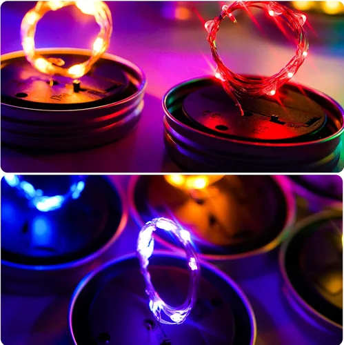 Vista 6 de Luces solares mejoradas para frascos, paquete de 8 unidades, 10 LED, impermeables, para frascos de luciérnaga, luces con ganchos