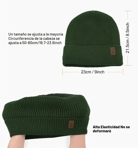 Vista 3 de Wmcaps – Gorro de invierno para hombre y mujer, gorro de punto suave y cálido con forro vellón Verde militar