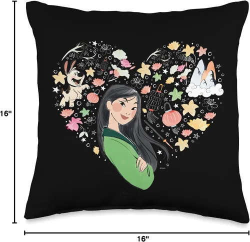Vista 4 de Disney Princesa Mulan Collage - Almohada de corazón, 16 x 16 pulgadas, multicolor