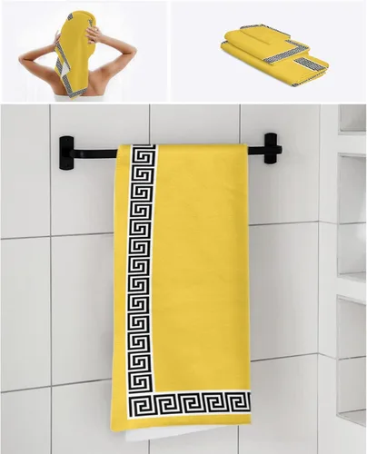 Vista 7 de Yellow Black Bath Towels for Bathroom Set - Luxury Towels Gifts for Women,Quick Dry Beach Kitchen Hand Hair Face Yoga Workout Gym Towel and Dish