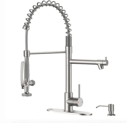 Vista 22 de Fapully - Grifo de fregadero de cocina comercial extraíble con espray níquel cepillado