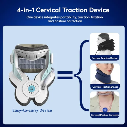 Vista 4 de Dispositivo de tracción cervical para el cuello, estiramiento cervical ajustable, 8 bolsas de aire integradas, bomba de aire eléctrica con 3