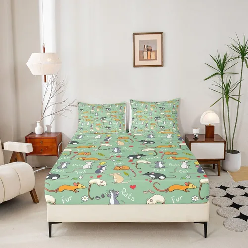Vista 2 de Erosebridal Juego de sábanas de ratas para niños, tamaño Queen, juego de ropa de cama con diseño de roedores de ratón, divertido diseño de animales