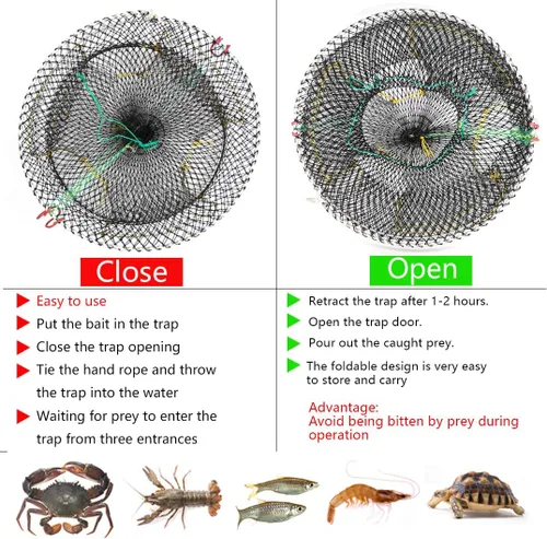 Vista 4 de Crab Trap Bait Lobster Crawfish Shrimp Portable Folded Cast Net Magic Collapsible Fishing Traps Nets Accessories for Blue Crabs