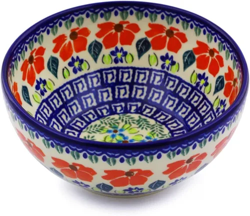 Vista 20 de Auténtico cuenco de cerámica polaca de 6 pulgadas en diseño de aciano azul, hecho a mano en Bolesławiec Polonia por Ceramika Bona + certificado