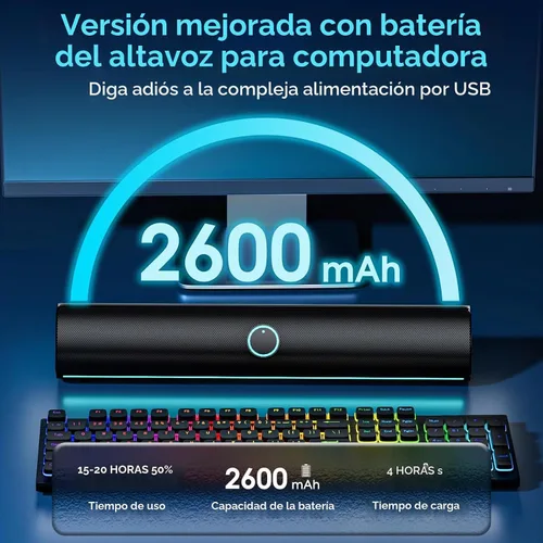 Vista 5 de Altavoces de computadora para PC de escritorio, barra de sonido de computadora Bluetooth, barra de sonido inalámbrica para PC, refuerzo de graves