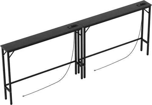 Vista 10 de Aduanbang Mesa consola de 5.9 pulgadas con tomacorriente, mesa de sofá estrecha, mesa detrás del sofá para sala de estar y pasillo, 5.9 x 39.4 x 30