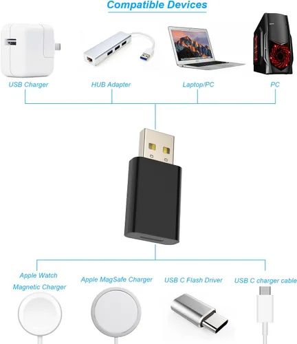 Vista 2 de LMUBOY Adaptador USB a USB-C, compatible con Apple MagSafe Watch 7/8/9/10/SE/Ultra, adaptador tipo C hembra a USB macho para iPhone 16 15 14 13 12
