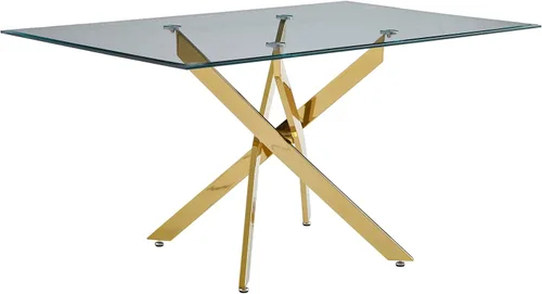 Vista 7 de Knocbel Mesa de comedor rectangular de 59 pulgadas para 4 a 6, mesa de cocina contemporánea con parte superior de vidrio templado y patas cruzadas