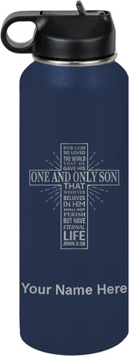 Vista 67 de LaserGram Botella de agua personalizada, versículo bíblico John 3-16, acero inoxidable de doble pared aislada al vacío con popote superior, regalo