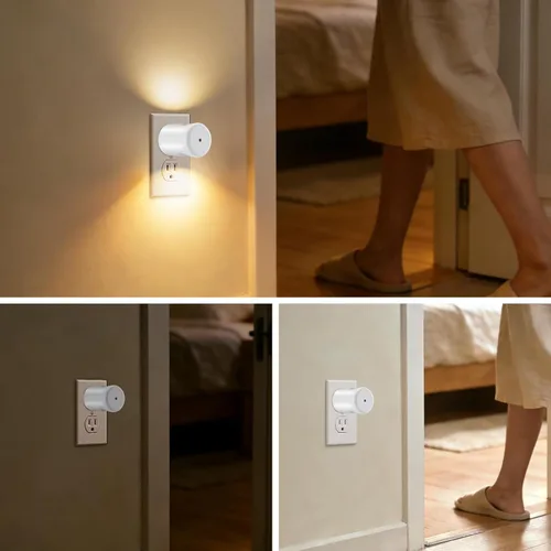 Vista 3 de Paquete de 4 luces nocturnas con sensor de movimiento, luz nocturna LED de pared enchufable con sensor de atardecer a amanecer, encendido/apagado