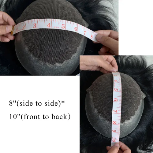 Vista 4 de Q6 Base Custom para hombre Toupee Hairpiece Cabello humano indio Sistema de reemplazo de pelucas de prótesis – # 1 (Jet Negro)