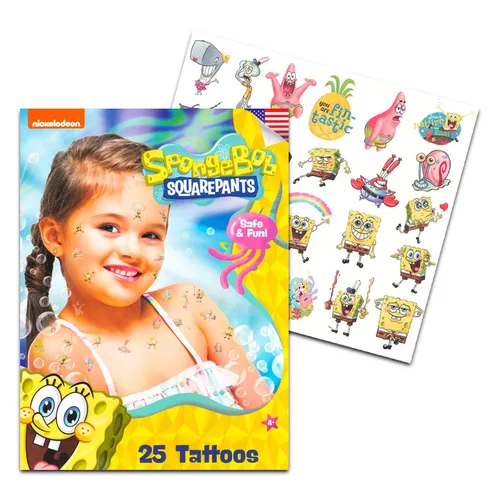 Vista 2 de Bob Esponja tatuajes temporales para niños y adultos – 75 tatuajes de Bob Esponja para recuerdos de fiesta, bolsas de regalos y más