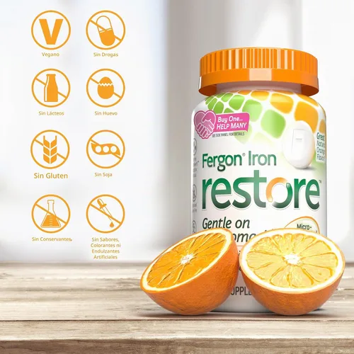 Vista 5 de Fergon Iron Restore - Tabletas masticables - Suave con el estómago, 27 mg