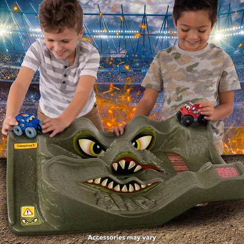 Vista 2 de Título: Mesa de Pista de Carreras de Coches Simplay3 Monster City Extreme Wheels - Mesa de Juego Portátil de 2 Lados para Niños con 2 Camiones