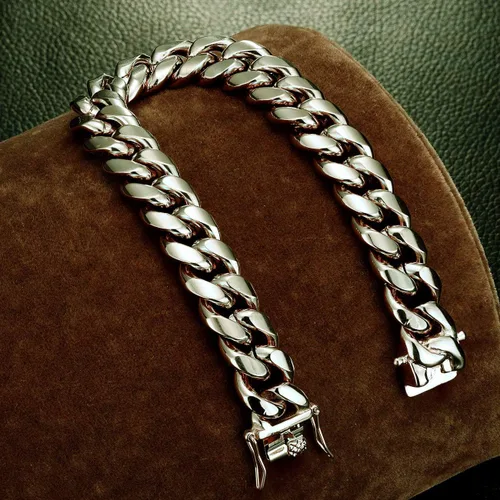 Vista 3 de ROWINCO Pulsera de acero inoxidable 316L para hombre pesada y grande cadena cubana de 80in