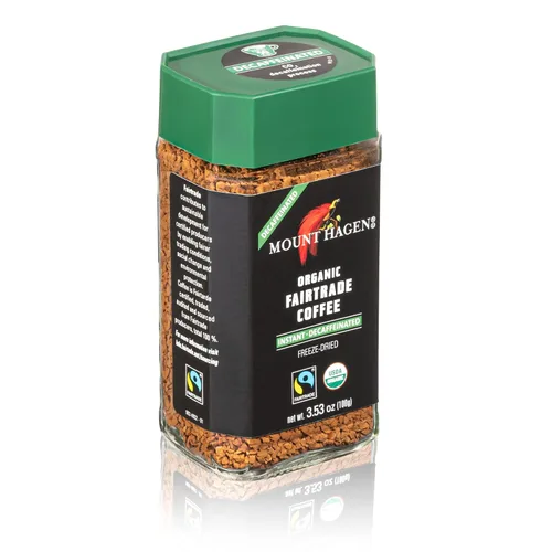 Vista 2 de Mount Hagen Café descafeinado instantáneo orgánico liofilizado de 3.53 onzas Café descafeinado ecológico de comercio justo hecho de granos arábica