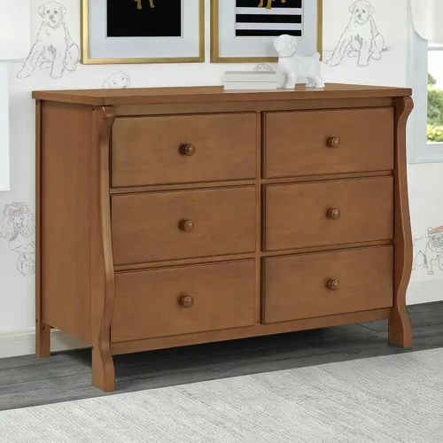 Vista 2 de Delta Children Universal 6 Drawer Dresser, Interlocking Drawers, Chestnut