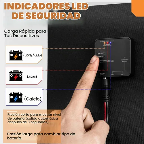 Vista 5 de FieryRed - Cargador y mantenedor de batería de coche con panel solar de 20 W/12 V, cargador de carga continua plegable con controlador incorporado