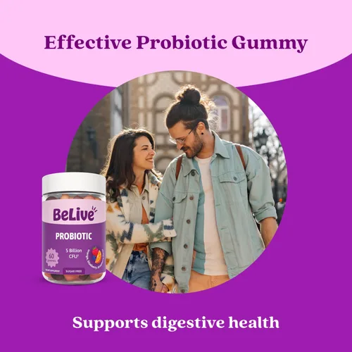 Vista 4 de BeLive Gomitas probióticas – Probióticos con 5 mil millones de UFC para la salud digestiva, hombres, mujeres y niños – para apoyo inmunológico, sin