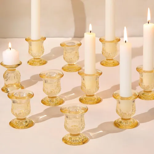 Vista 10 de 10 piezas Portavelas Azules, Portavelas de Vidrio para Velas Cónicas para Decoración de Centro de Mesa, Boda, Cumpleaños, Regalo