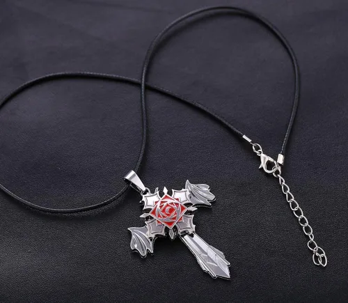 Vista 2 de DTKJ - Collar con colgante con colgante de caballero vampiro y medallón de rosas