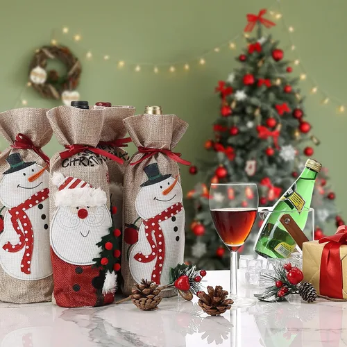 Vista 8 de Mr. Pen Bolsas de vino de Navidad, paquete de 2, fundas de arpillera para botellas de vino con cordón, bolsas de vacaciones